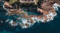 Aerial drone view of Blue Pool in Bermagui during sunrise sunset with blue sky and reflection. New South Wales