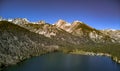 Aerial, drone view of blue sky and capped mountains over Twin Lakes Royalty Free Stock Photo