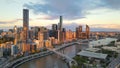 Aerial drone view of Brisbane City, QLD, Australia showing the west facing side of the city along Brisbane River