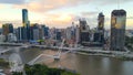 Aerial drone view of Brisbane City, QLD, Australia showing the west facing side of the city along Brisbane River