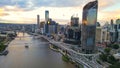 Aerial drone view of Brisbane City, QLD, Australia showing the west facing side of the city along Brisbane River