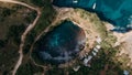 Aerial drone view of the Broken Beach, Nusa Penida, Bali. stunning Broken Beach locally known as Pantai Pasih Uug. Royalty Free Stock Photo