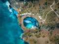 aerial drone view of the Broken Beach, Nusa Penida, Bali. View from above, stunning Broken Beach locally known as Pantai Royalty Free Stock Photo