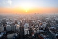 Aerial drone view of Bucharest at sunset, Romania Royalty Free Stock Photo