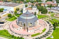 Aerial drone view of the building of Museum of Weapons in town Tula, Russia