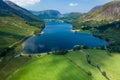 Aerial drone view of Buttermere and Crummock Water in England