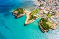 Aerial drone view of canal D`amour in Sidari Corfu island, Greece
