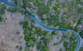 erial drone panorama view from above of a curvy road Royalty Free Stock Photo