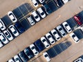 Aerial Drone View of Car Park with Empty Parking Lots. Royalty Free Stock Photo