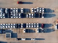 Aerial Drone View of Car Park with Empty Parking Lots. Royalty Free Stock Photo