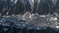 Aerial drone view of Chamonix city at the foot of snowy mountain Brevent Royalty Free Stock Photo