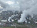 Aerial drone view chemical products production facility in the port of Antwerp, Belgium. Chemical cluster production