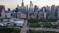 Aerial drone view of Chicago downtown during sunset Royalty Free Stock Photo