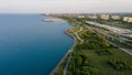 aerial drone view of Chicago metropolis from the lake during sunset. Royalty Free Stock Photo