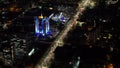 Aerial drone view of Chisinau center city with Presidency building at night