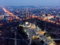 Aerial drone view of chisinau city center at night