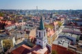 Aerial drone view on church tower in Zielona Gora Royalty Free Stock Photo