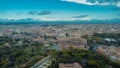 Aerial drone view of Colosseum in rome on an autumn morning, wiewed from the south gardens. Epic sky above the colosseum, famous Royalty Free Stock Photo