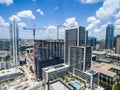 Aerial drone view of Construction crane building new skyscrapers in Austin Texas Royalty Free Stock Photo