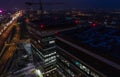 Aerial drone view on corporation office buildings at night. Royalty Free Stock Photo