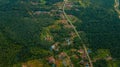 Aerial drone view of countryside settlements scenery at Kampung Chinchin, Jasin, Melaka, Malaysia