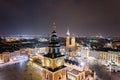 Aerial Drone View Cracow Old Town And City Main Square At Night