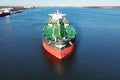 Aerial Drone View of Crude Oil Tanker Leaving Port Royalty Free Stock Photo
