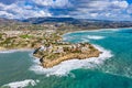 Aerial drone view of Cyprus coast and sea. Peyia,