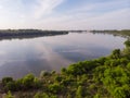 Aerial Drone view of Danube river and blue sky. Beautiful amazing landscape image of Danube river Royalty Free Stock Photo