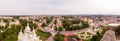 Aerial drone view 180 degrees landscape of Drohobych town. Cityscape of older European