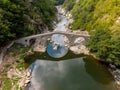 Aerial drone view of Devil`s Bridge or Dyavolski most in the Rhodope Mountains