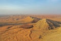 Drone view of Dry Desert in Dubai with Sand Ripples, High Dune Desert in United Arab Emirates Royalty Free Stock Photo