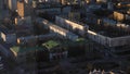 Aerial drone view of Ekaterinburg city with houses and the Ural Federal University building. Shot. Historic center of