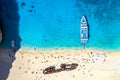 Aerial drone view of the famous Shipwreck Navagio Beach on Zakynthos island, Greece. Greece iconic vacation picture