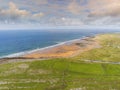 Aerial drone view on Fanore beach, county Clare, Ireland. Warm sunny day,