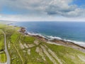 Aerial drone view on Fanore beach, county Clare, Ireland. West coast coastline. Warm sunny day, cloudy sky Royalty Free Stock Photo