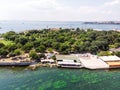 Aerial Drone View of Fenerbahce Park in Kadikoy / Istanbul Seaside.