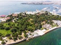 Aerial Drone View of Fenerbahce Park in Kadikoy / Istanbul Seaside.