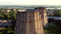 Aerial drone view flight near thermal power plant. Cooling towers of CHP Royalty Free Stock Photo