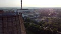 Aerial drone view flight near thermal power plant. Cooling towers of CHP Royalty Free Stock Photo