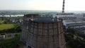 Aerial drone view flight near thermal power plant. Cooling towers of CHP Royalty Free Stock Photo