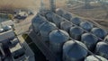 Aerial Drone View Flight Over Elevator complex. Structures drying storing grain Royalty Free Stock Photo