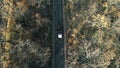 Aerial Drone View Flight Over horse-drawn cart with people and white full bags