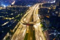 Aerial drone view of freeway intersection