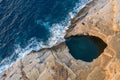 Aerial drone view of Giola lagoon in Thassos, Greece