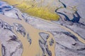 Aerial drone view of glacial river system, Iceland