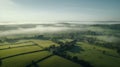 Aerial drone view of green agriculture field