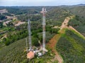 GSM, 4G, 5G and radio telecommunication towers on the top of a mountain. Cell phone tower and transceiver Royalty Free Stock Photo