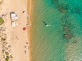 Aerial drone view of Halikounas Beach and Lake Korission, Corfu island, Ionian Sea, Greece