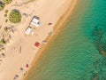 Aerial drone view of Halikounas Beach and Lake Korission, Corfu island, Ionian Sea, Greece